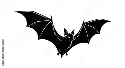 Silhouette of a bat with wings spread wide.