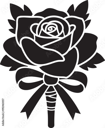 Black Rose Boutonniere Silhouette Decorative Flower Design