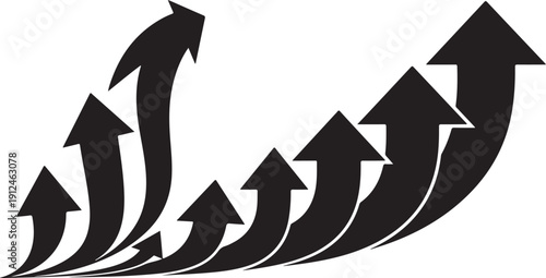 Black Arrows Pointing Upward in a Curved Line Formation
