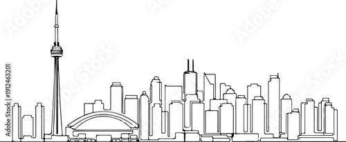 Toronto Lake Ontario View Skyline Icon, Vector, Illustration, Icon, Outline, Line Art, Silhouette, Logo, White Background.