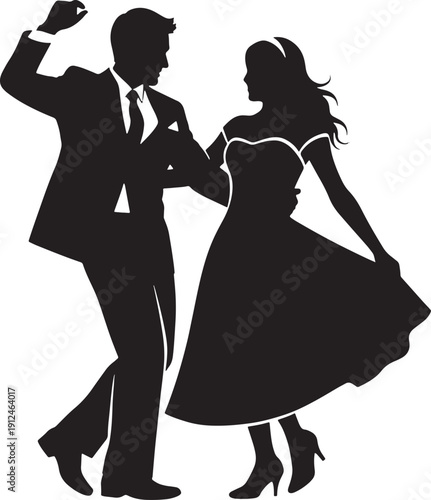 Dancing Couple Silhouette in Formal Attire on Transparent Background