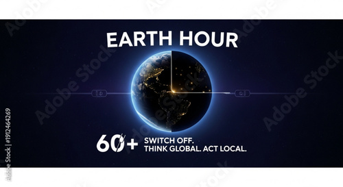 Earth hour campaign with globe and switch off message for environmental awareness and sustainability