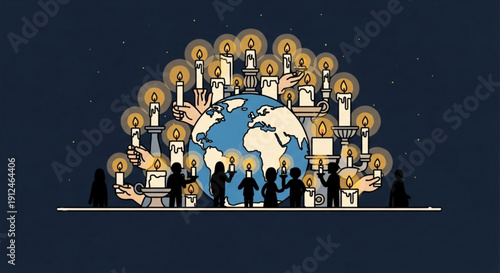 Global community comes together with glowing ideas and innovation symbolizing progress and unity