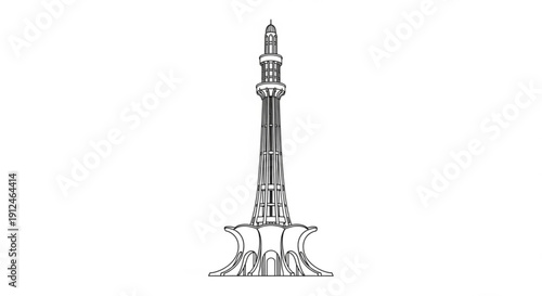 Minar e pakistan monument illustration lahore pakistan famous landmark tower architecture line art black and white detailed design