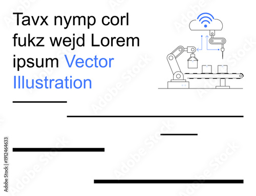 Smart manufacturing, automation, IoT, industry 4.0, digital transformation, data processing. Robotic arm connected to a cloud system. Smart manufacturing and automation concept