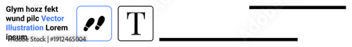 Education, typography, layout design, UIUX concept, branding, communication. Footprint icon, letter T and placeholder text. Typography and layout design