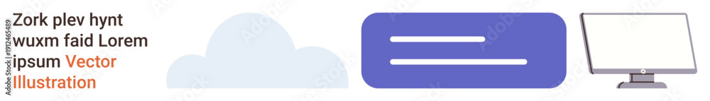 Fototapeta premium Cloud technology, user interface design, data storage, web development, technology services, IT infrastructure. Cloud icon next to a UI button and desktop monitor. Cloud technology and UI design