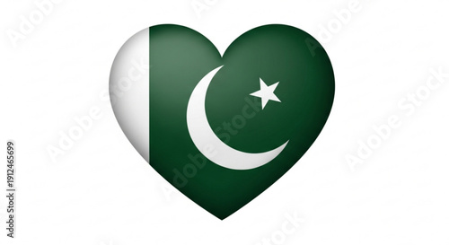 Heartfelt Pakistan: A patriotic representation of the Pakistani flag, rendered in the shape of a heart, symbolizing love and national pride.