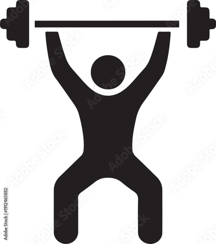 Weightlifter Icon Silhoutte Lifting Barbell in Overhead Press Pose