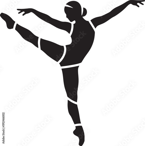 Silhouette of a dancer in midair performing a leap.