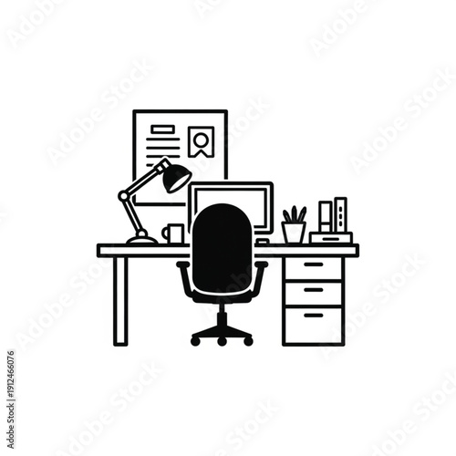 Office workspace with computer and office supplies.