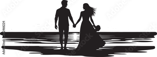 Silhouette of Couple Walking on Beach at Sunset