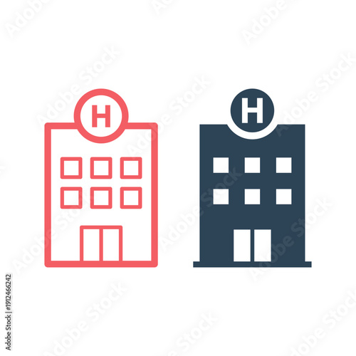 Hospital building flat icons set vector design