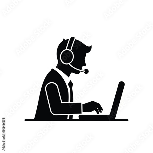 Customer Service Representative Working on Laptop.