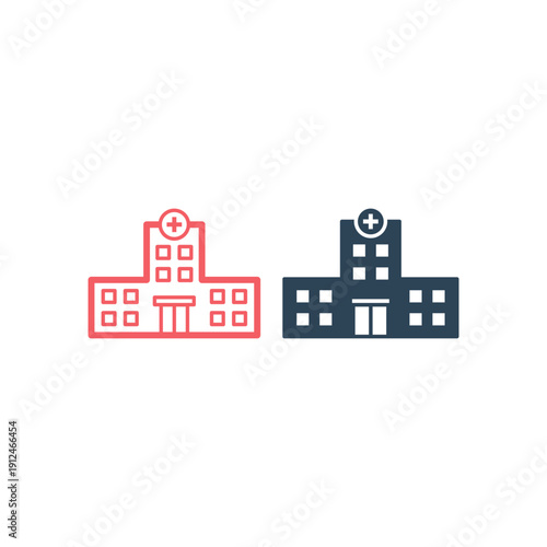 Hospital building flat icons set vector design