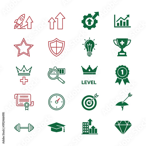 Green and red business achievement on white background 1