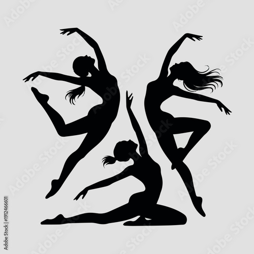 Create on Cool dancing 3. girl dancer activity silhouette. Good use for symbol, web icon, game elements, logo, sign, mascot, or any design you want. Easy to use.