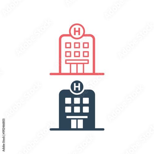 Hospital building flat icons set vector design