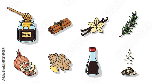 Collection of assorted food ingredients and spices
