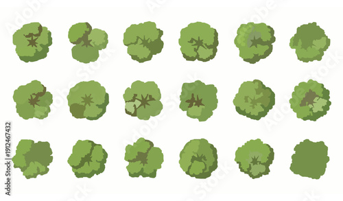 Top view landscape trees architectural flat vector collection for urban design
