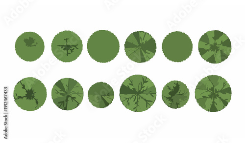 Architectural trees top view flat vector set for landscape plan and site design