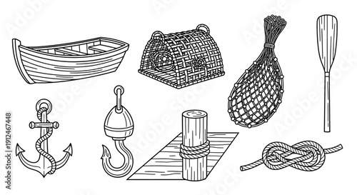 Nautical and fishing equipment illustration