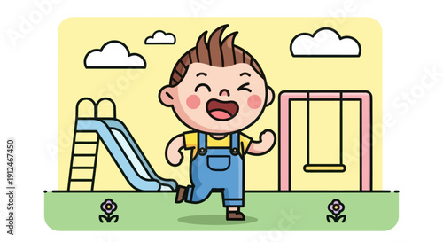 Happy cartoon child running on playground