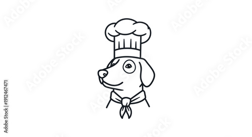 Happy dog wearing a chef hat and bandana.