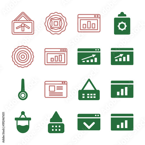 Green and red business web on white background