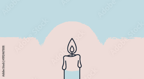 Single candle burning with abstract soft background