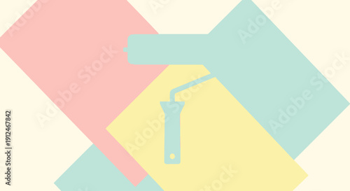 Minimalist paint roller icon on pastel geometric background