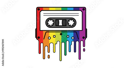 Rainbow dripping cassette tape, retro music concept