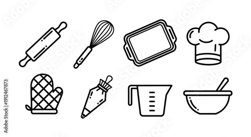 Collection of baking and kitchen icons