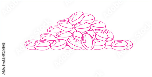 A pile of colorful, oval-shaped candies or sweets. These candies come in a variety of colors, including red, green, orange, yellow, and blue.