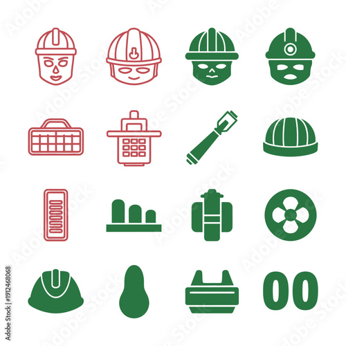 Green and red construction on white background hard hat