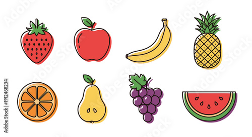 Collection of colorful fruit icons