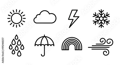 Set of simple weather icons on a white background.