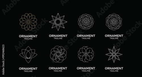 Elegant Geometric Line Art Logo Collection on Black Background