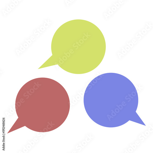 Set of Three Circular Speech Bubbles in Red, Yellow, and Blue Colors: Minimalist Round Chat Box Vector Illustration for Social Media Comments, Communication Icons, and Message Interface Desig