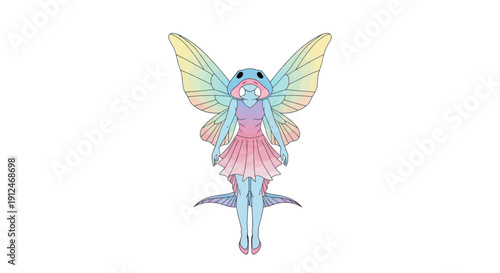 A whimsical fairy fish creature with pastel rainbow wings.