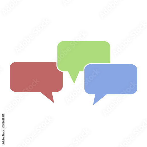 Three Colorful Speech Bubbles Vector Illustration in Red, Green, and Blue Colors: Minimalist Empty Chat Box Set for Communication, Dialogue, Social Media Interaction, and Messaging Interface