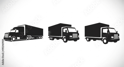 Three different types of trucks in silhouette form.