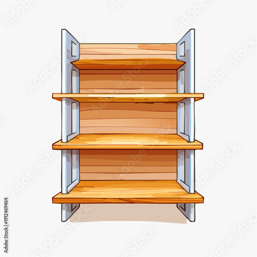 Modern Industrial Four-Tier Wooden Bookshelf with Metal Frame Illustration