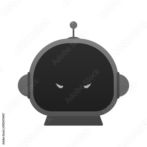 怖い顔で睨むロボットのアイコン - AIの誤回答･コンピュータのバグやウイルス、マルウェアのイメージ