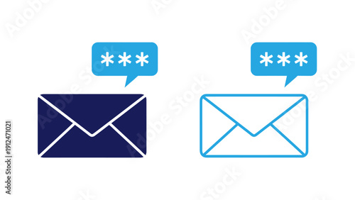 Graphic representation of two mail envelopes with notification symbols.