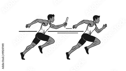 Two men running in relay race.