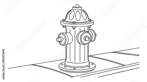 Black and white line of a classic fire hydrant with two side outlets on pavement line fire hydrant classic two side outlets
