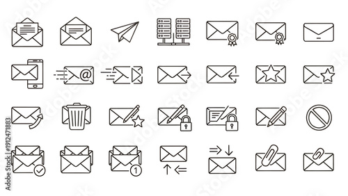 Collection of assorted envelope icons in multiple styles for messaging and mail concepts.
