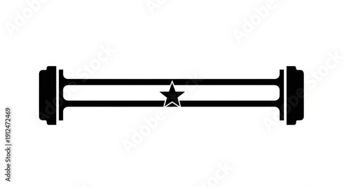 Black barbell with star emblem isolated on white background.