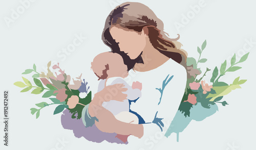 Beautiful watercolor silhouette mother holding baby happy mothers day love parenting vector illustration isolated on transparent background